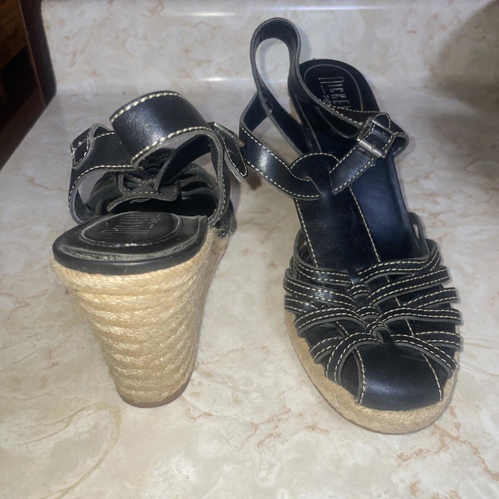 Nickels Soft - Black Jute‎ Wrapped Wedge Heel Sandal (7.5/8)